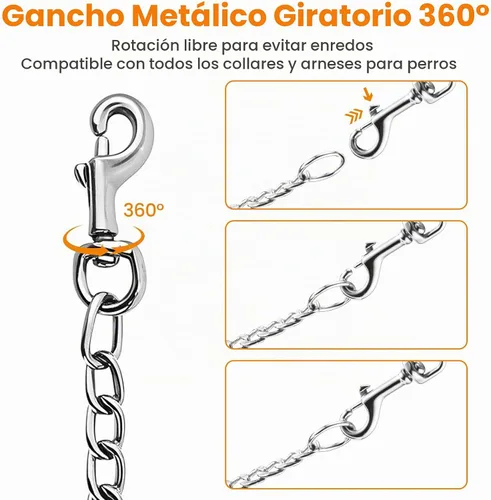 Vista 3 de PETTOM Correa de cadena de metal para perros, cuerda de acero resistente a prueba de mordidas con mango acolchado para perros medianos y grandes
