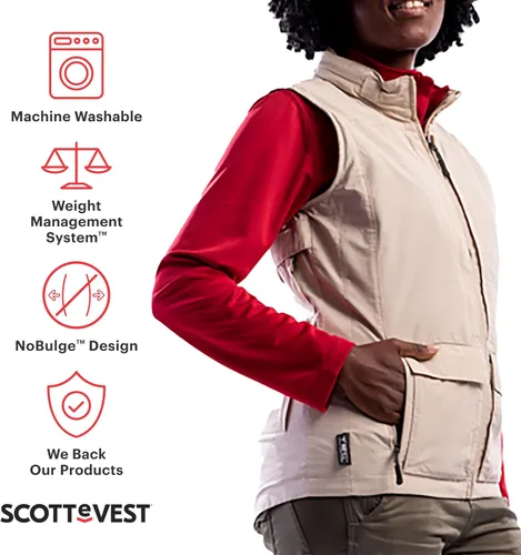 Vista 2 de SCOTTeVEST Q.U.E.S.T. Chaleco de viaje para mujer 42 bolsillos seguros Anti-Pickpocket