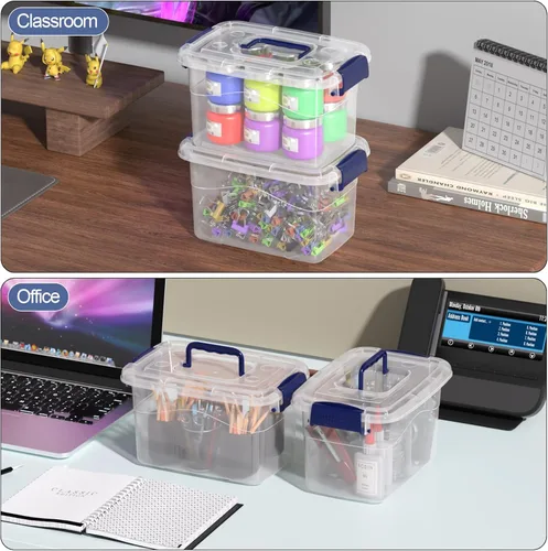 Vista 7 de Paquete de 6 cajas de almacenamiento de plástico de 5 cuartos de galón con asa, contenedor de almacenamiento transparente