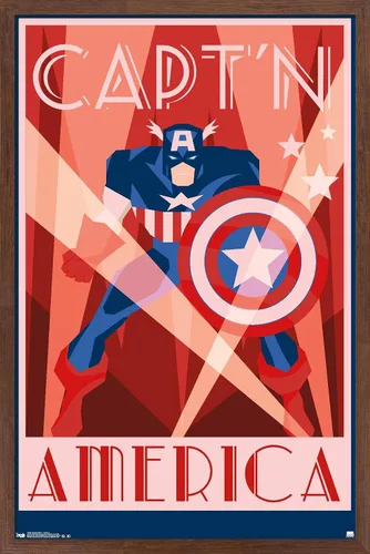 Vista 10 de Trends International Marvel Comics - Póster de pared Art Deco, Capitán América, 14.725 x 22.375 pulgadas, versión enmarcada de madera de granero