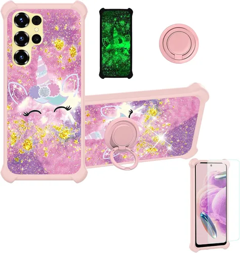 Vista 29 de jioeuinly Funda compatible con Oukitel P1 Pro con protector de pantalla de vidrio templado, policarbonato duro + silicona suave, soporte de anillo