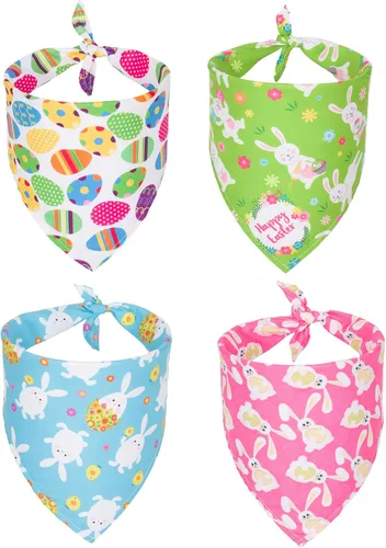 Vista 16 de ADOGGYGO Paquete de 4 Bandanas de Pascua para Perro, Bufanda Triangular para Perro, Patrón de Huevo de Pascua de Conejo, Bandana para Mascotas