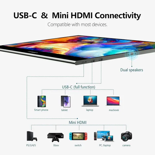 Vista 6 de INNOCN Monitor portátil de 13.3 pulgadas con pantalla táctil 13Q1F OLED 1080P FHD USB C, HDMI con batería para laptop, PC, Xbox, Mac, PS5