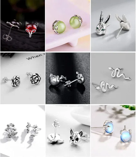 Vista 7 de Juego de 20 pares de aretes de ópalo de acero inoxidable para mujeres y niñas, animales arco iris, mariquita, abeja, mariposa, gato, serpiente