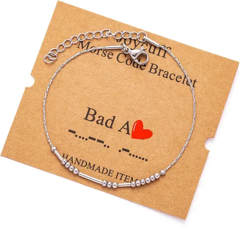 Vista 141 de JoycuFF Pulseras inspiradoras de código morse para mujeres, cuentas de plata, joyería con mantra de motivación, regalos para ella