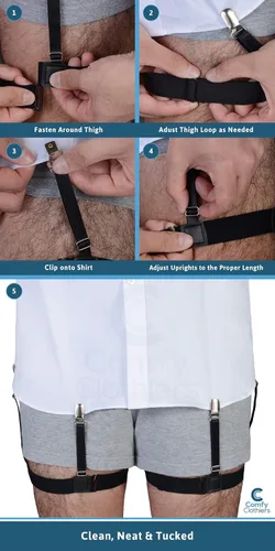 Vista 3 de Comfy Clothiers Ligas elásticas ajustables con bloqueo, clips antideslizantes (1 par, negro)