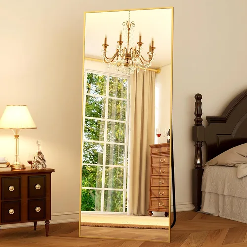 Vista 9 de GLSLAND Espejo de cuerpo completo de 64 x 21 pulgadas, espejo rectangular independiente, para colgar o inclinar, de aleación de aluminio, para Negro