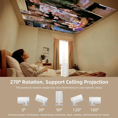 Vista 12 de Mini proyector, proyector portátil compatible con 4K, proyector para exteriores Full HD 1080P, proyector de película de rotación de 270°, compatible