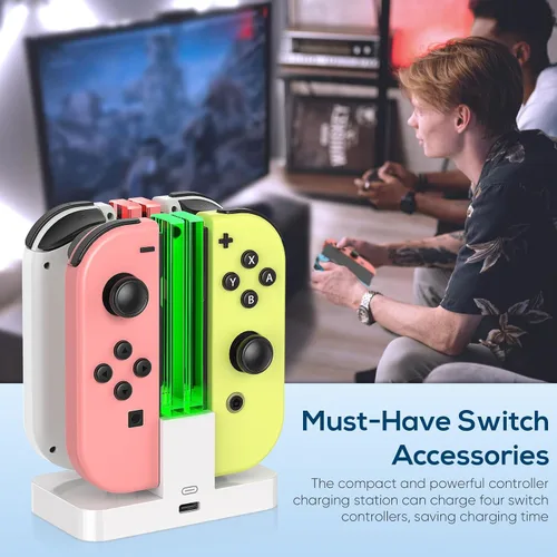 Vista 4 de Repuesto de muelle de carga para interruptor y cargador para interruptor OLED Joy Con, estación de carga para interruptor con un cable de carga USB