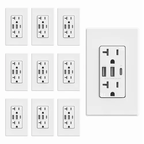 Vista 10 de ELEGRP Tomacorrientes USB, toma de pared de 3 puertos, toma eléctrica de 30 W 6.0 A resistente a manipulaciones, toma de corriente de 15 amperios