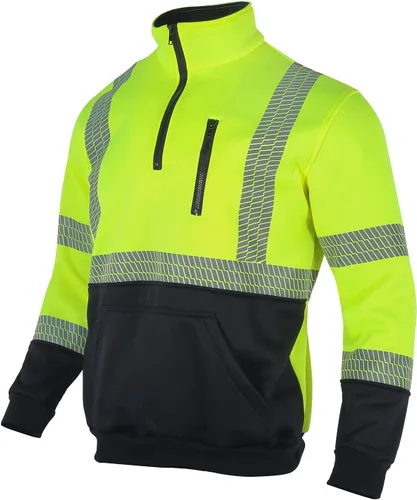 Vista 8 de VENDACE Hi Vis Safety Reflective Sweatshirt for Men ANSI Class 3 High Visibility Fleece 1/4 Zipper Jacket No Hood Naranja