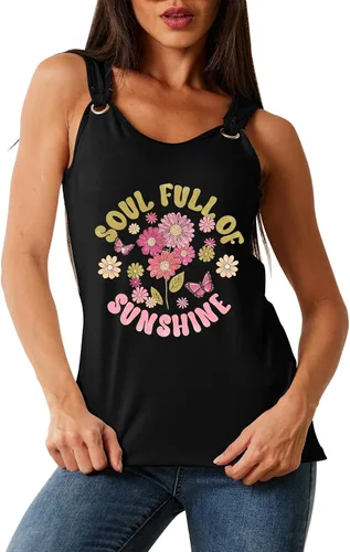 Vista 2 de Lindas camisetas de verano para mujer, estilo casual, sin mangas, ajuste holgado, cuello redondo, con anillo en O