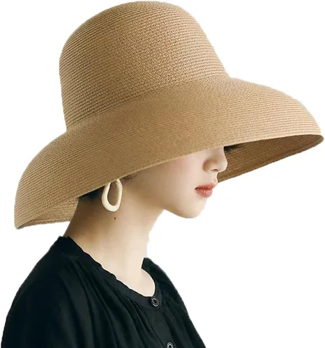 Vista 7 de Women hat Floppy Wide Brim Summer Beach Straw UPF Sun Fisherman's Cold Beige 1