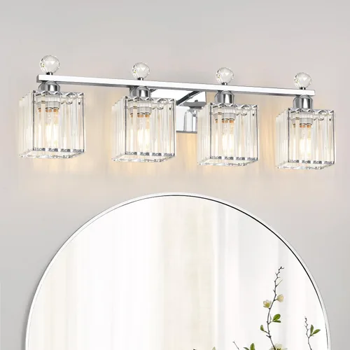 Vista 23 de Lxybcce Moderna lámpara de tocador de baño de cristal, 14 pulgadas, 2 luces, accesorios de luz negra sobre el espejo, fácil instalación e