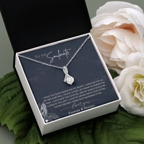 Vista 2 de Shine Attraction Collar con texto en inglés "To My Beautiful Soulmate para mujer, regalo de joyería de alma gemela para ella, colgante de regalo