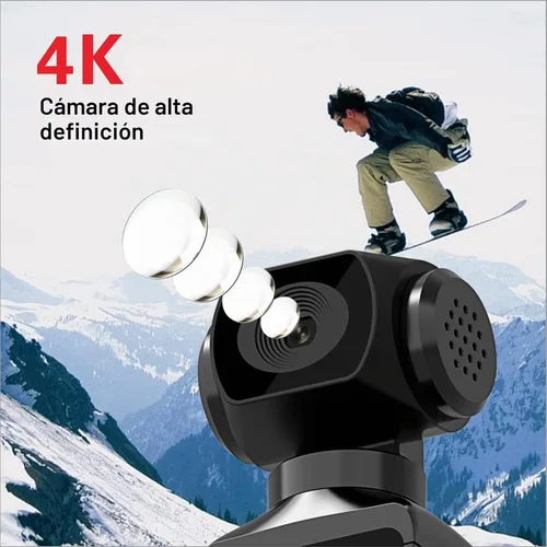 Vista 3 de Cámara de acción de mano, videocámara de bolsillo con WiFi 4K HD giratoria de 270° para filmar videos de vlog de viaje, con clip de micrófono, funda