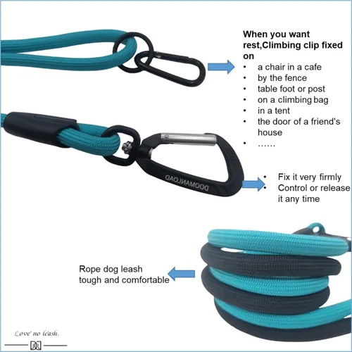 Vista 5 de Correa para perro que camina de 4 pies, cuerda de nailon duradera con mosquetón de aviación y práctico clip, soporte para bolsa de excrementos