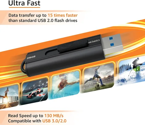 Vista 9 de Amazon Basics Unidad flash USB 3.1 ultrarrápida de 256 GB de alta capacidad para transferencia y almacenamiento de datos, color negro