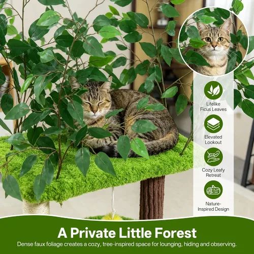 Vista 3 de Woochpet Árbol para gatos de 33.5 pulgadas con hojas para gatos de interior Verde
