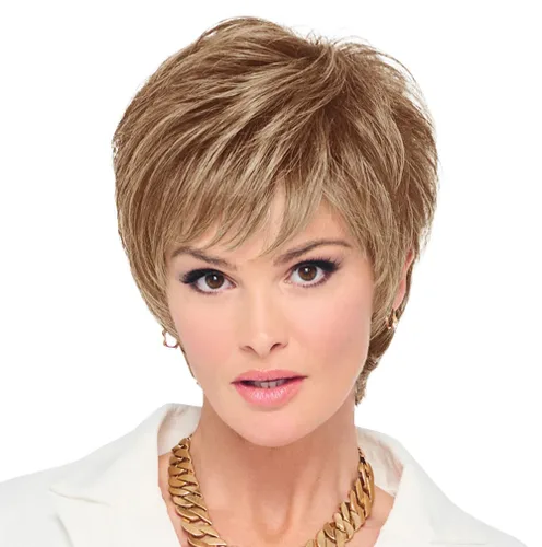 Vista 34 de Raquel Welch - Peluca corta Bob atada a mano feroz y enfocada por Hairuwear, gorra de tamaño medio, castaño iluminado por el sol RL10/12