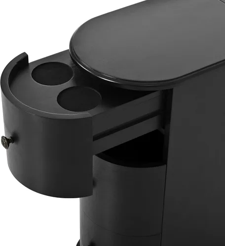 Vista 5 de Henf Wooden Narrow Side Table w/Charging Station&Hidden Cup Holders,Black Black-3 Drawers