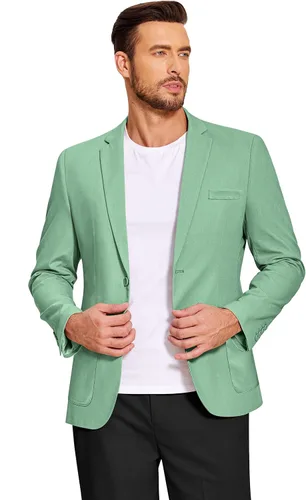 Vista 2 de COOFANDY Blazer casual de lino para hombre, ligero, ajuste regular, chaqueta deportiva con un botón