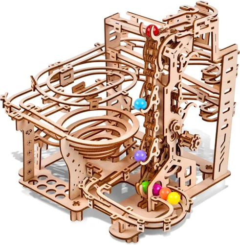 Vista 7 de Rompecabezas de madera 3D para adultos, kit eléctrico de modelo de carrera de canicas con embudo en espiral, movimiento impulsado por engranajes