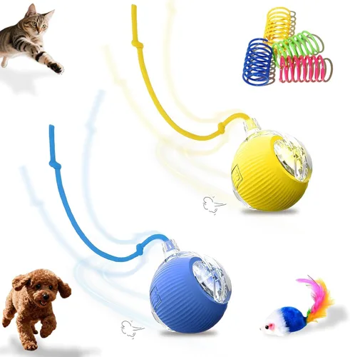 Vista 12 de Pelota interactiva de juguetes para gatos y perros de interior, juguete automático para gatos, rotación automática de 360°, evita obstáculos