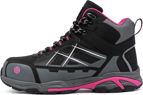 Vista 8 de LARNMERN Botas de punta de acero para mujer, botas ligeras de construcción