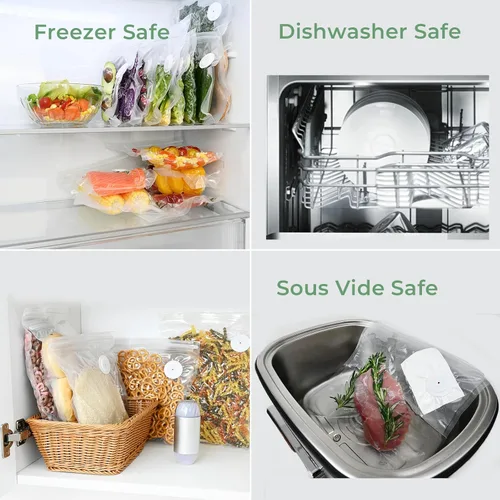 Vista 6 de 20 bolsas reutilizables de sellado al vacío para alimentos, compatibles con la mayoría de selladores al vacío de mano, sin BPA, bolsas Sous Vide