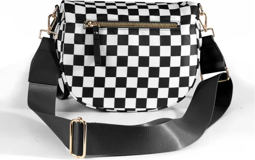 Vista 3 de Bolsa cruzada espaciosa de nailon a cuadros, estilo cangurera, para mujer