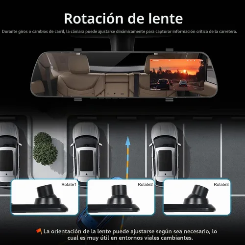 Vista 8 de Cámara de salpicadero de espejo frontal y trasera para coche, 4 pulgadas, pantalla IPS 1080P, espejo retrovisor, montaje de cámara de tablero