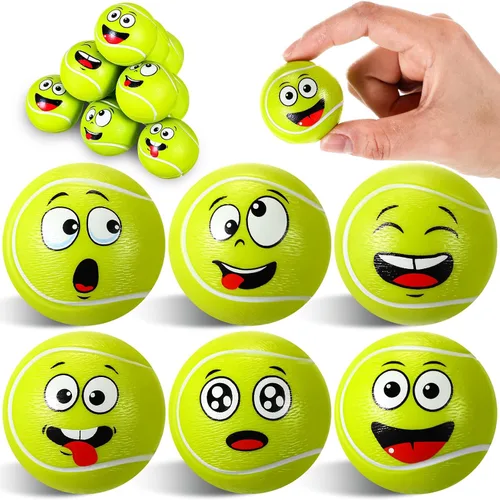 Vista 13 de Arrowbash 12 piezas de mini bolas de estrés con cara para niños y niñas, bolas de espuma para apretar con cara divertida deportiva para alivio
