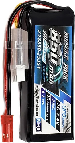 Vista 2 de NHX Muscle Pack 2S 7.4V 850mAh 25C Lipo Batería con conector JST