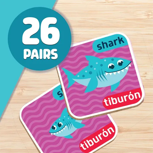 Vista 5 de Chuckle & Roar Juego de memoria de animales y bebés, 52 azulejos, bilingüe, a partir de 3 años, a juego de animales para padres y bebés