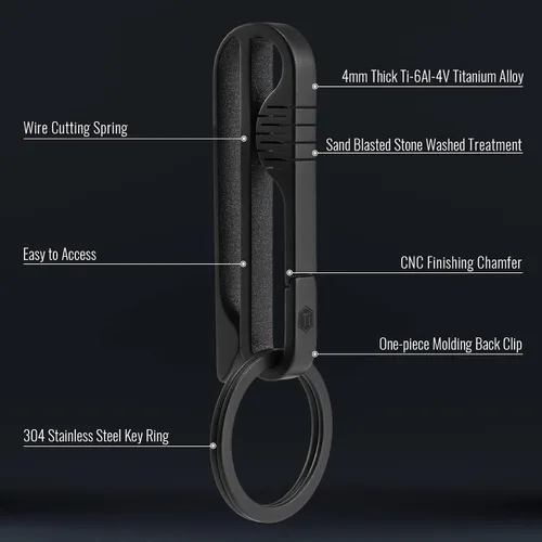 Vista 9 de KeyUnity KM03 Titanio Llavero Clip Cinturón Loop Llavero Titular con Llavero Desmontable para Cinturón de Servicio