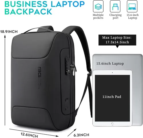 Vista 5 de BANGE Mochila para laptop Tech para hombre y mujer, Negro, Estándar, Computadora portátil