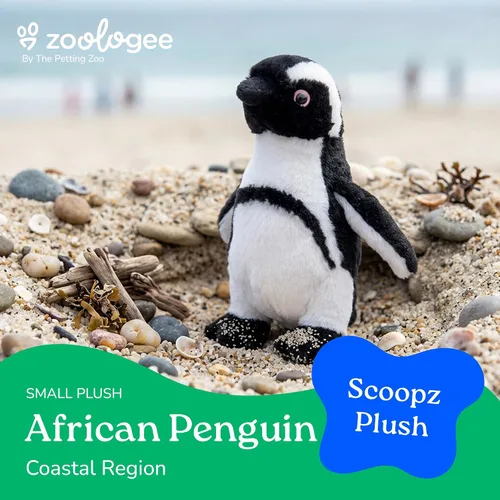 Vista 2 de The Petting Zoo - Peluche de pingüino africano de patas negras, regalos para niños, animales del zoológico Scoopz, juguete de pingüino de 8 pulgadas