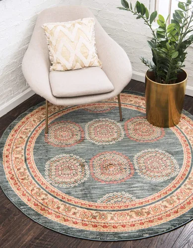 Vista 11 de Unique Loom Fars Collection - Alfombra moderna con diseño tribal de medallón con tonos naturales, 2 pies 7 pulgadas x 10 pies 0 pulgadas, azul