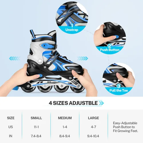 Vista 3 de Gonex Inline Skates for Girls Boys Kids, Light Up Roller Blades, Blue Azul