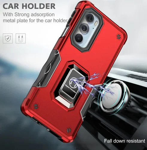 Vista 3 de Funda para Moto Edge Plus 2022/Edge X30/Edge 30 Pro con protector de pantalla, soporte magnético integrado para automóvil, funda protectora para Rojo