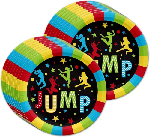 Vista 2 de Jump! Bounce House - Juego de suministros de fiesta para trampolín, platos, servilletas, vasos, kit de vajilla para 16