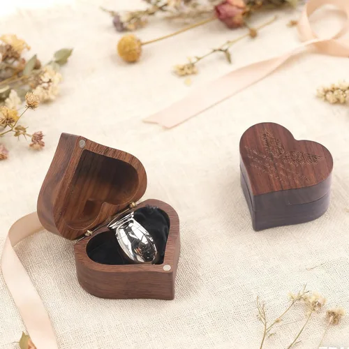 Vista 2 de Urnas pequeñas para cenizas, caja de recuerdo de madera en forma de corazón con ala de ángel, mini urnas de recuerdo de cremación, urna