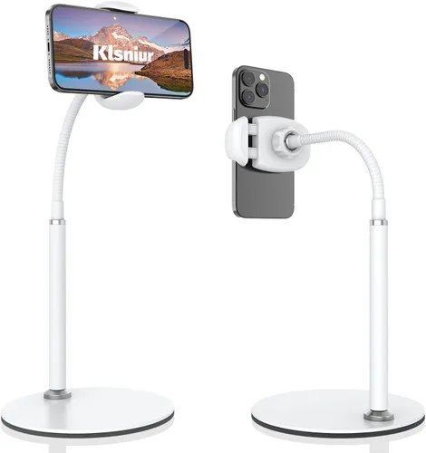 Vista 8 de Soporte para teléfono celular, altura y ángulo ajustables, soporte de cuello de cisne para escritorio con brazo flexible, soporte universal