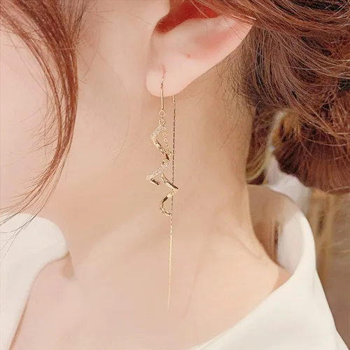 Vista 2 de Sonateomber Aretes de cadena larga de oro para mujer, aretes de hilo colgantes de moda, regalo de joyería