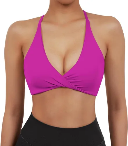Vista 3 de SUUKSESS Sujetador deportivo de 2 piezas para mujer, con espalda abierta, con tirantes delgados, cuello en V, para entrenamiento