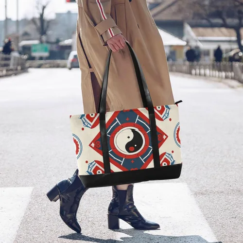 Vista 6 de Chinese Culture Bagua Pattern Portable tote bag laptop with zipper laptop tote bags for work for ladies with maletin ejecutivo para mujer