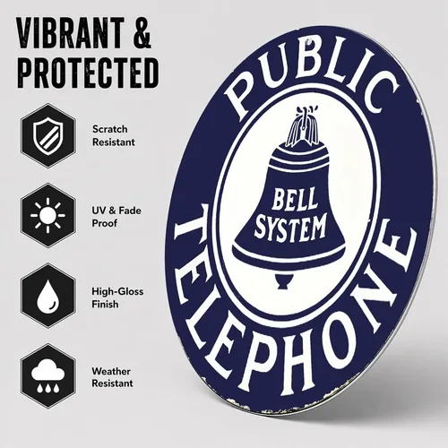 Vista 3 de Public Telephone Bell Systems - Letrero de teléfono vintage, sello giratorio para el emblema del teléfono, letreros de gas vintage, reproducción