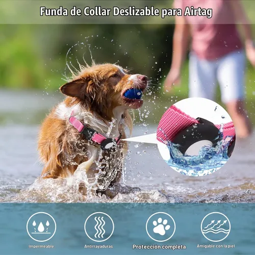 Vista 5 de Collar ajustable para AirTag con hebilla duradera de cierre rápido, collar de nailon de imitación con soporte impermeable para AirTag Apple