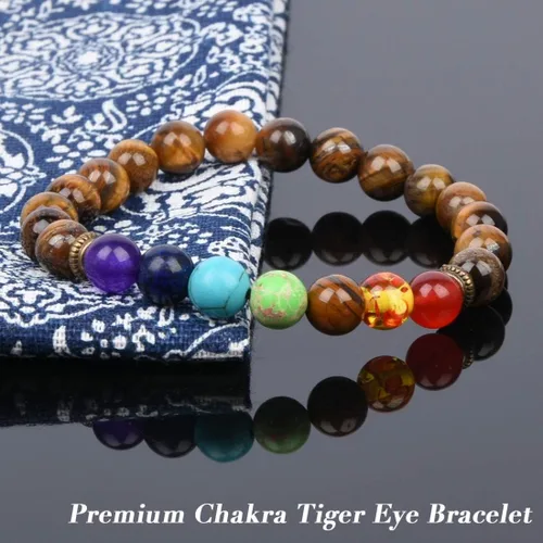 Vista 4 de Brazalete GelConnie de piedras de lava, 7 chakras, 0.32 pulgadas, piedra natural, para curación, alivio del estrés, yoga, ansiedad, aromaterapia